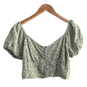 Hollister Green Floral crop peasant top boho